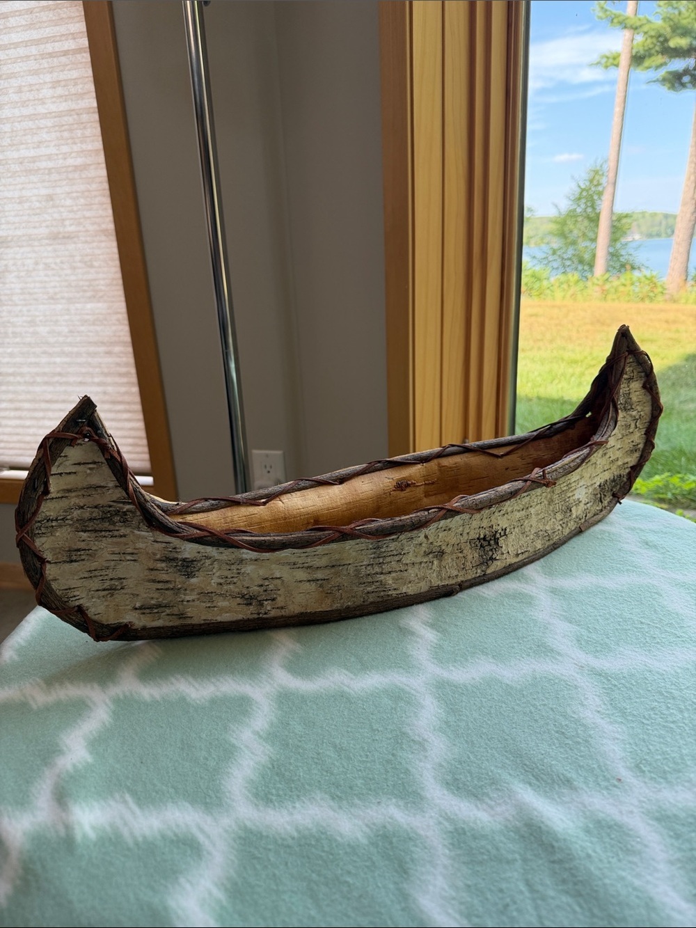 Handmade Rustic Birch Bark 25” long Canoe Cabin Lodge Décor - Natural and Tan